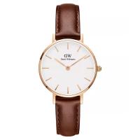 丹尼尔惠灵顿(Daniel Wellington)女款简约时尚28mm玫瑰金机械表意大利皮革表带防水腕表