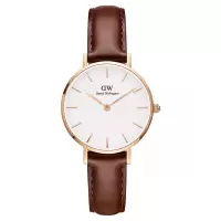 丹尼尔惠灵顿(Daniel Wellington)女款简约时尚28mm玫瑰金机械表意大利皮革表带防水腕表