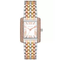 Michael Kors 女士三眼矩形闪钻拼接三色调钢链防水石英腕表