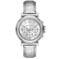 Michael Kors 女士石英计时银色金属皮质表带腕表