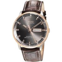 Mido男士自动瑞士机械手表mm灰色表盘皮革表带优雅时尚