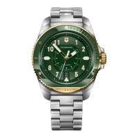 Victorinox复古绿盘金镀钢链男士石英防水商务休闲腕表