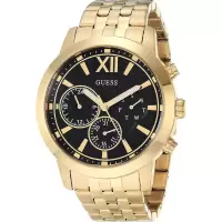 男士金钢带黑面多功能石英手表防水米