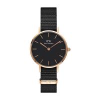 经典简黑盘金框防水尼龙表带男士石英腕表