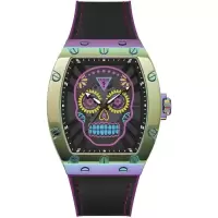 GUESS 男士手表 彩色酒桶盘 镂空霓虹骷髅头潮流时尚个性防水石英表