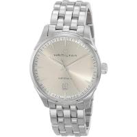 爵士大师自动机械腕表mm精钢银色表带复古米白盘男士商务休闲防水