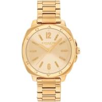 女士金 tones 带珠光表盘时尚商务腕表配精致金 tone 手链