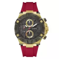 GUESSGuess同款石英男表硅胶表带灰盘红色潮流都市商务手表