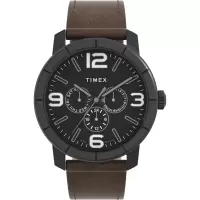 Timex天美时大表盘mm男款石英防水商务休闲皮质表带手表