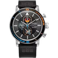 Citizen/西铁城星战主题男士光动能不锈钢黑皮表带计时腕表