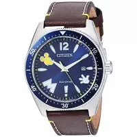 Citizen西铁城女表棕色米奇手表光动能蓝盘Eco-Drive AW1599-00W