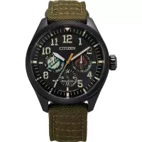 星战定制款男士石英防水手表绿 Strap 黑盘 小时计时 EcoDrive