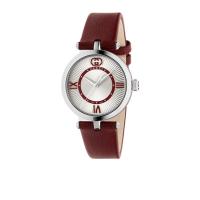 古驰(GUCCI)女士石英表蓝宝石玻璃红色皮表带防反射涂层时尚小巧手表