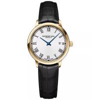 Raymond weil/雷蒙威女士瑞士石英白盘金PVD钢黑皮带防水mm商务简
