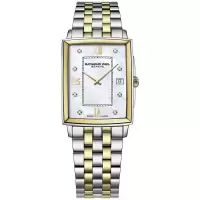 瑞士石英腕表女表矩形表盘两-tone不锈钢表带防水礼盒装