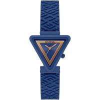 GUESS女士石英防水三眼蓝盘蓝硅胶表带三角时尚休闲腕表