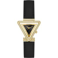 GUESS女士石英防水腕表金属边框皮质表带黑盘金tone精钢表壳