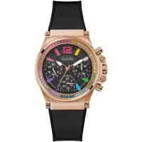 女士石英防水毫米黑盘玫瑰金不锈钢腕表