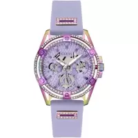 女款多功能时尚腕表紫色硅胶表带奢华设计水深百米防水