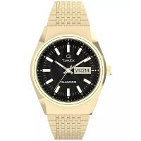 Timex 男士手表 复古风黑色表盘金色不锈钢手表防水时尚腕表