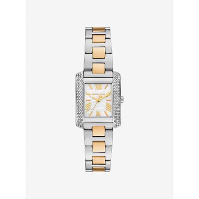 女士两tone钻饰矩形母贝罗马镶钻金框腕表