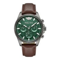 警察(POLICE)石英表男款商务防水防震休闲绿盘深棕色男士腕表