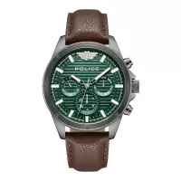 警察(POLICE)石英表男款商务防水防震休闲绿盘深棕色男士腕表