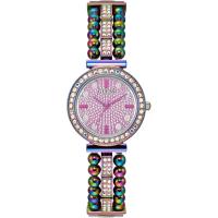 GUESS女士时尚银色石英表太阳纹镶钻不锈钢表带手表mm