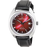 Certina男士自动机械表复古设计抗磁防水红色表盘时尚腕表