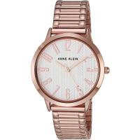 Anne Klein女士石英腕表银色表盘玫瑰金表带矿物质镜面