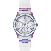 GUESS女款mm硅胶表盘白带银壳腕表简约时尚防水米