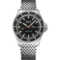 Mido瑞士男表 海洋之星系列运动百搭夜光黑盘钢带自动机械200米防水表