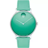 Movado男士石英表瑞士机芯蓝盘棕色皮带防水30米