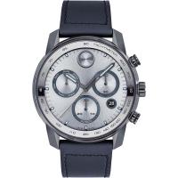 Movado男士石英计时瑞士豪华商务防水皮带灰盘蓝带手表