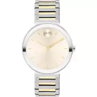 Movado女式超薄石英表银色表盘精钢表带34mm防水30米