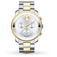 Movado瑞士男表Bold时尚商务简约两针标志性圆点三眼计时钢带防水石英表