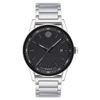 Movado瑞士男表Museum系列 时尚简约气质商务三针日历钢带石英表 送男友