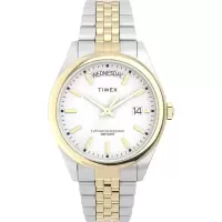 TIMEX女表蓝盘银钢带石英防水日历腕表