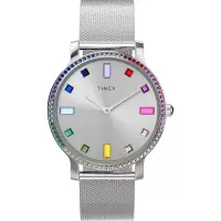 TIMEX时尚简约石英表银色表盘不锈钢表带防水设计