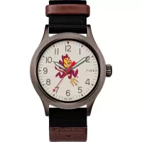 天美时(Timex)男士石英表40mm黑带Off白面防刮耐磨