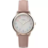 TIMEX/天美时女表简约经典大表盘石英防水复古黑面皮带表