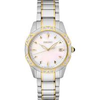 Seiko/精工白金表盘白带石英女表不锈钢表壳防水米