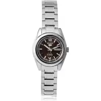 SEIKO女式石英表银色盘棕带不锈钢表盘自动上链防水30米