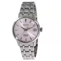 SEIKO女表自动机械玫瑰金盘银色表带轻奢腕表防水33.8mm