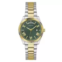 GUESS女表日历绿盘双色不锈钢防水腕表