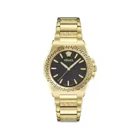 范思哲Versace手表女瑞士制造石英金色表带黑色表盘不锈钢