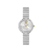 范思哲Versace手表女石英银色表盘圆形表盘不锈钢带商务休闲