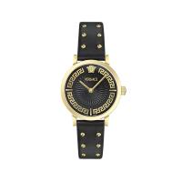 范思哲Versace手表女石英黑色表盘圆形表盘皮革表带商务休闲