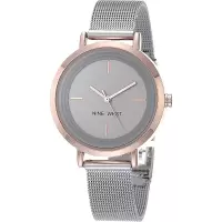 Anne Klein手表女秒针石英圆形表盘34毫米不锈钢带商务休闲女表