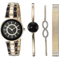 Anne Klein手表女秒针石英圆形表盘28毫米表径金属表带商务休闲